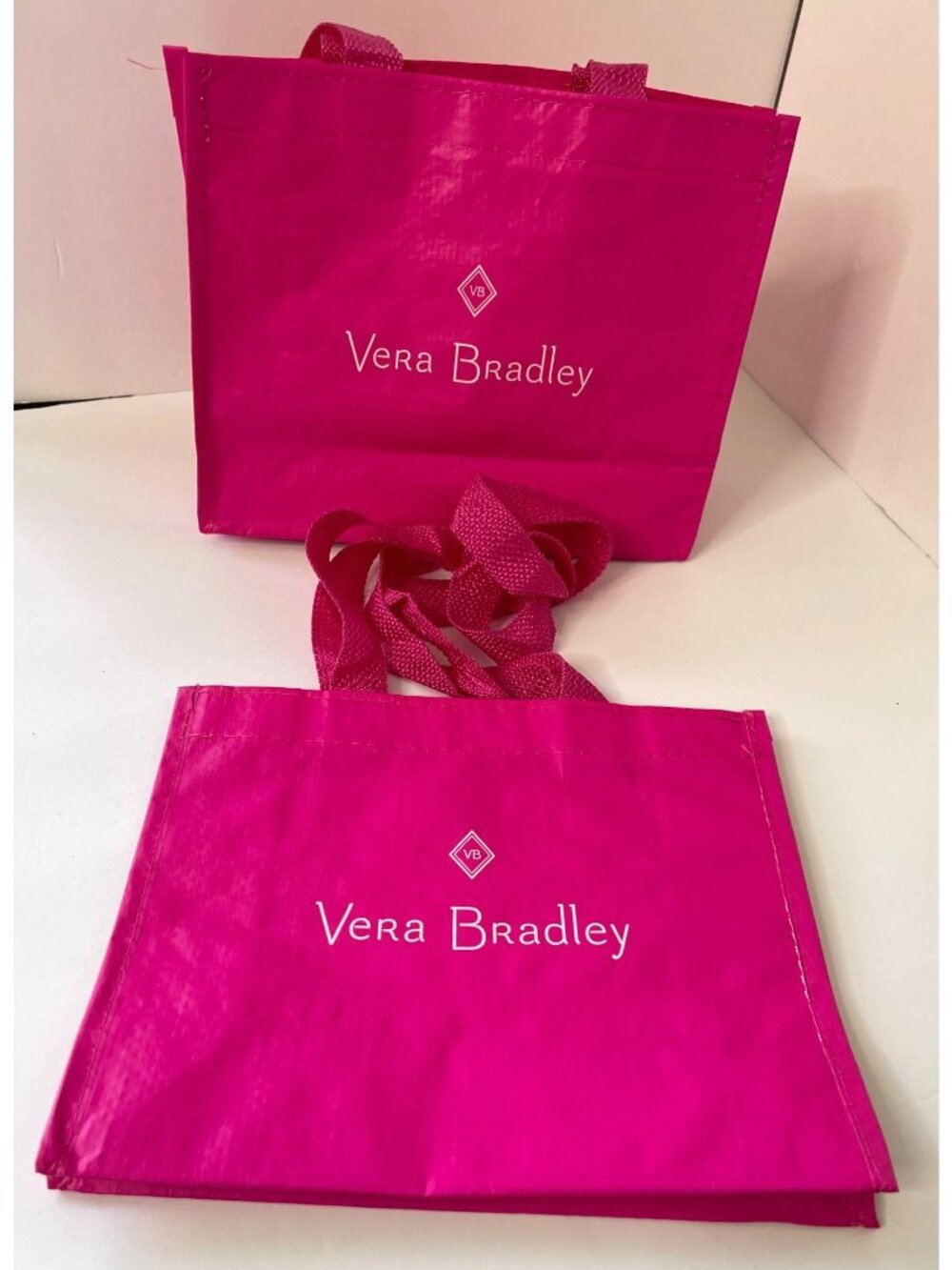 Vera Bradley PINK Shopping Bag Tote Market Tote Reusable Gift Bag Lot of 2
